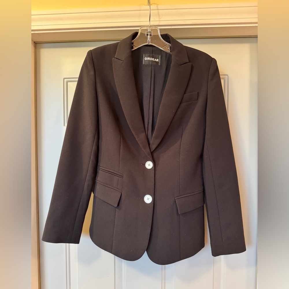 GIRDEAR Black Tailored Blazer Size 2 Structured Jacket Classic Workwear